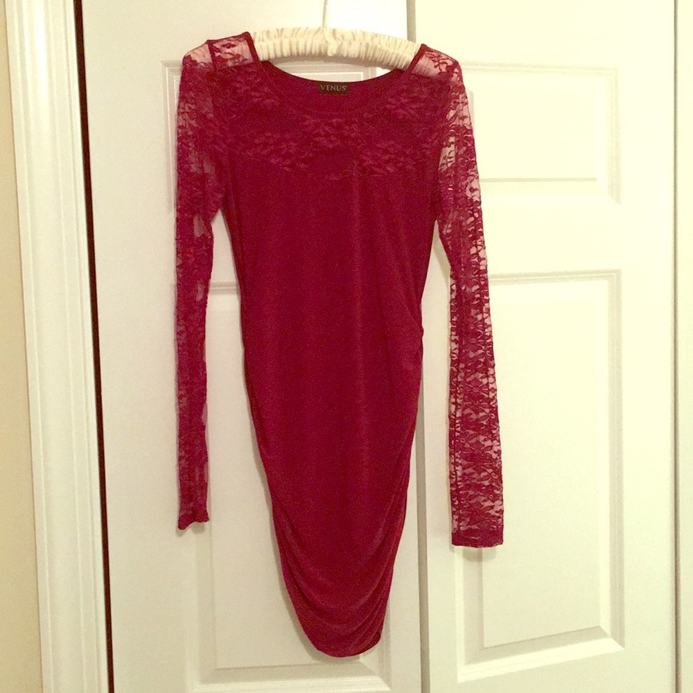 Lace long sleeve mini dress